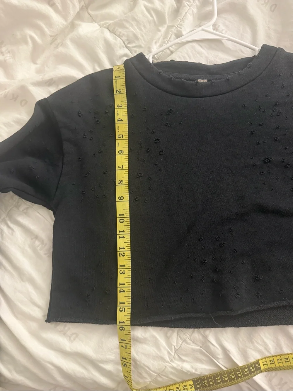 ALO Yoga Black Cropped Distressed Crewneck Sweatshirt